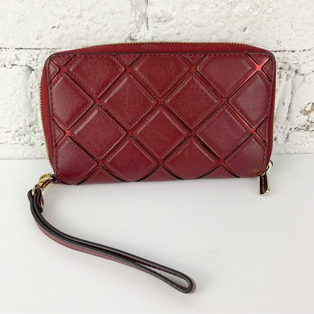 Michael Kors Red Diamond Quilted Leather Wallet Zip Around